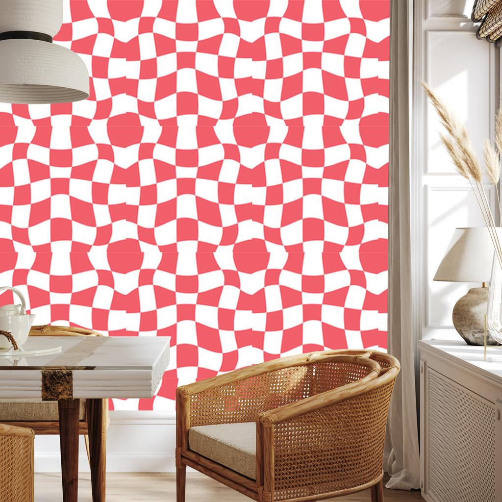 Wallpaper Casual Checkerboard Coral for Living Room and Bedroom 50x1000