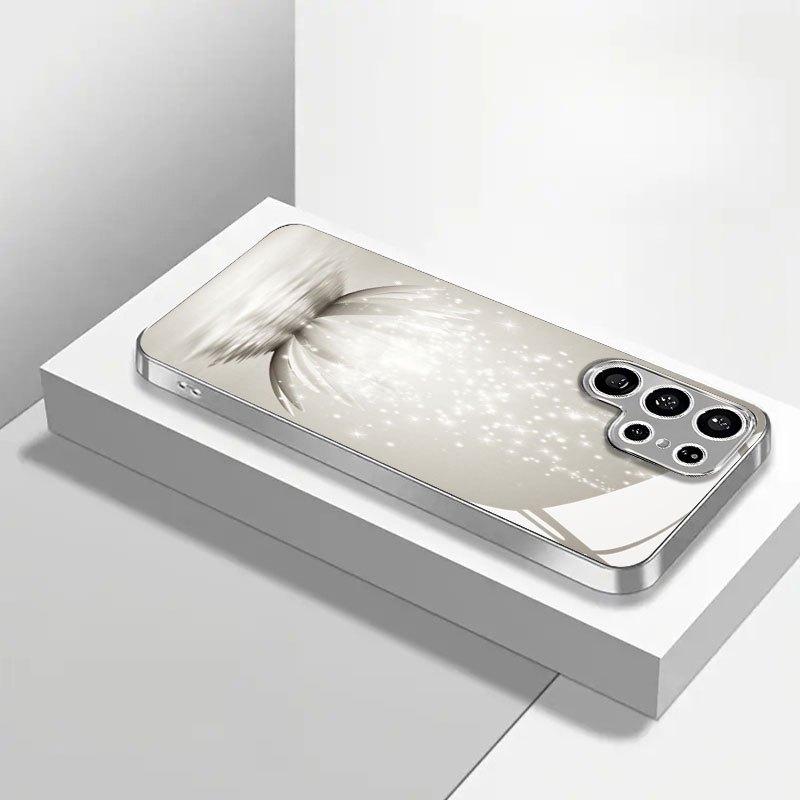 Luminous lotus silver-plated Electroplating glass Phone Case for Samsung GalaxyS26 S25 S24 S23 S22 S20FE Ultra Plus drop Cover