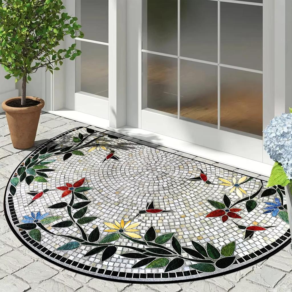 Entrance Door Mat Dust Sand Proof Floor Mats Outdoor Patio Doormat Plant Flower Home Decoration Rug Semi-Circular Carpet