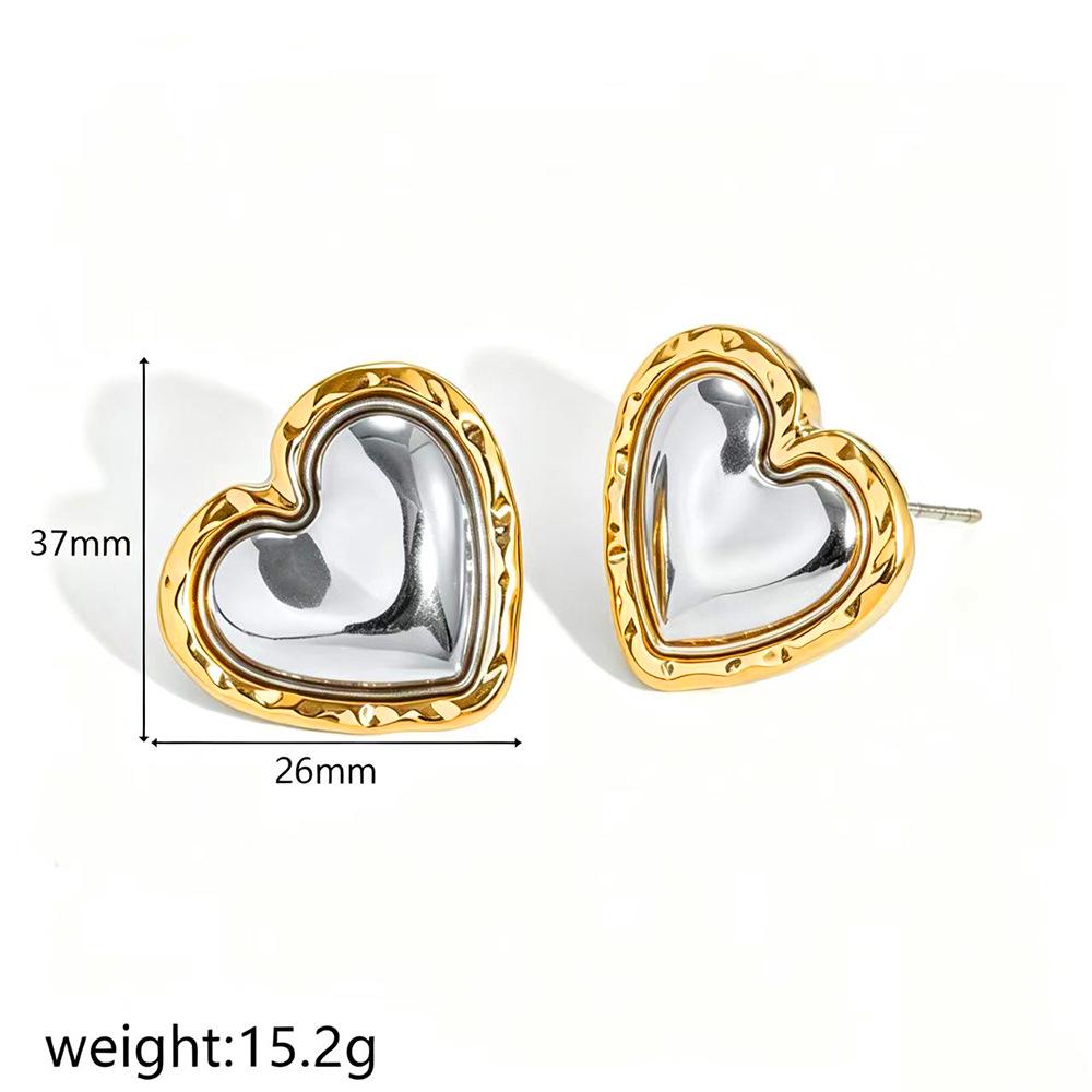 18k Gold Plated Heart Stainless Steel Stud Earrings for Women - Fashionable and Versatile European-American Style