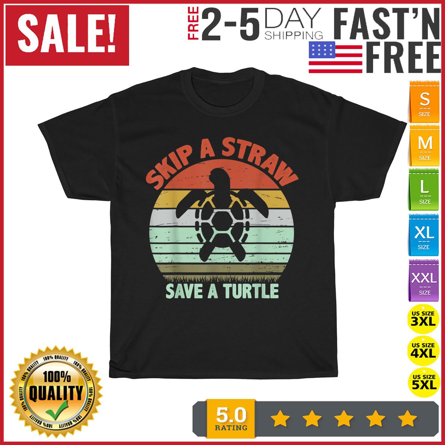 Skip A Straw Save A Turtle Vintage T Shirt Mens Womens Tees Top Men Fashion 2023 Women T Shirt Mens Womens Tees Top Short S
