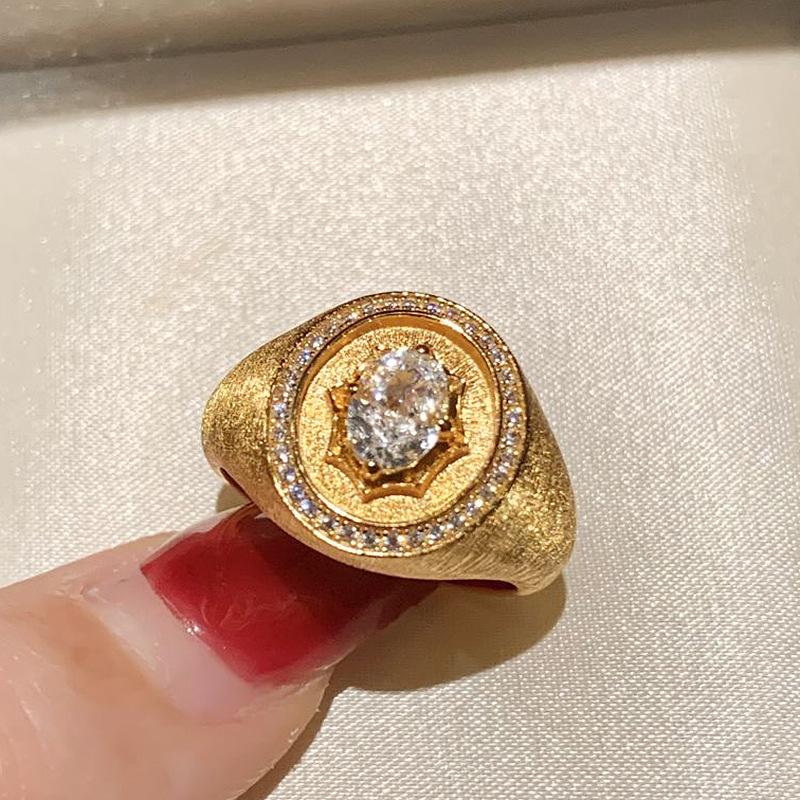 

Brushed Glossy Seal Female Ring New in Vintage Full Diamond Exquisite Elliptical rings for women Banquet Jewelry Gift resizable золотой