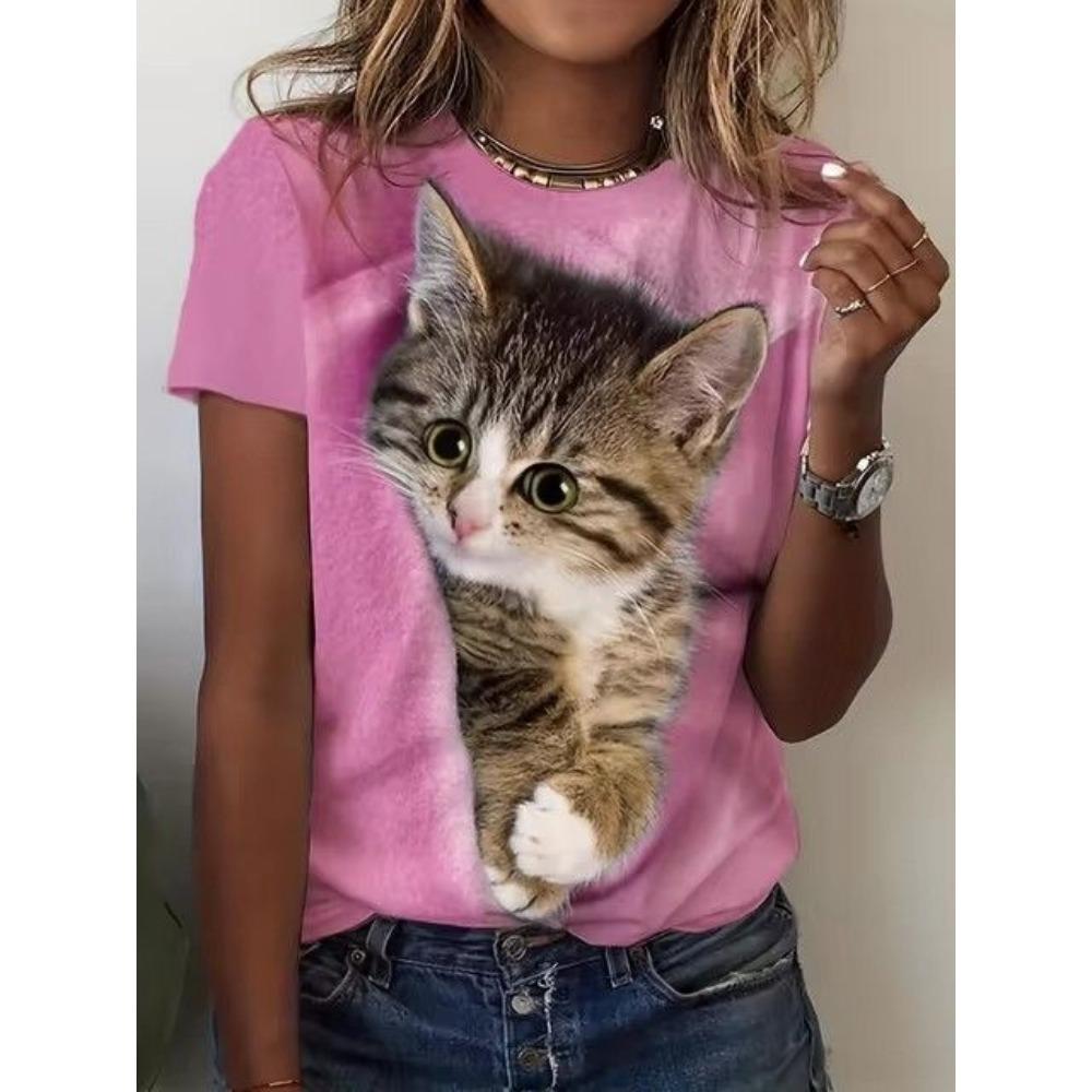 Summer Short Sleeved T-shirt Women's Casual Sports Top Cartoon 3D Printed Pattern Clothes