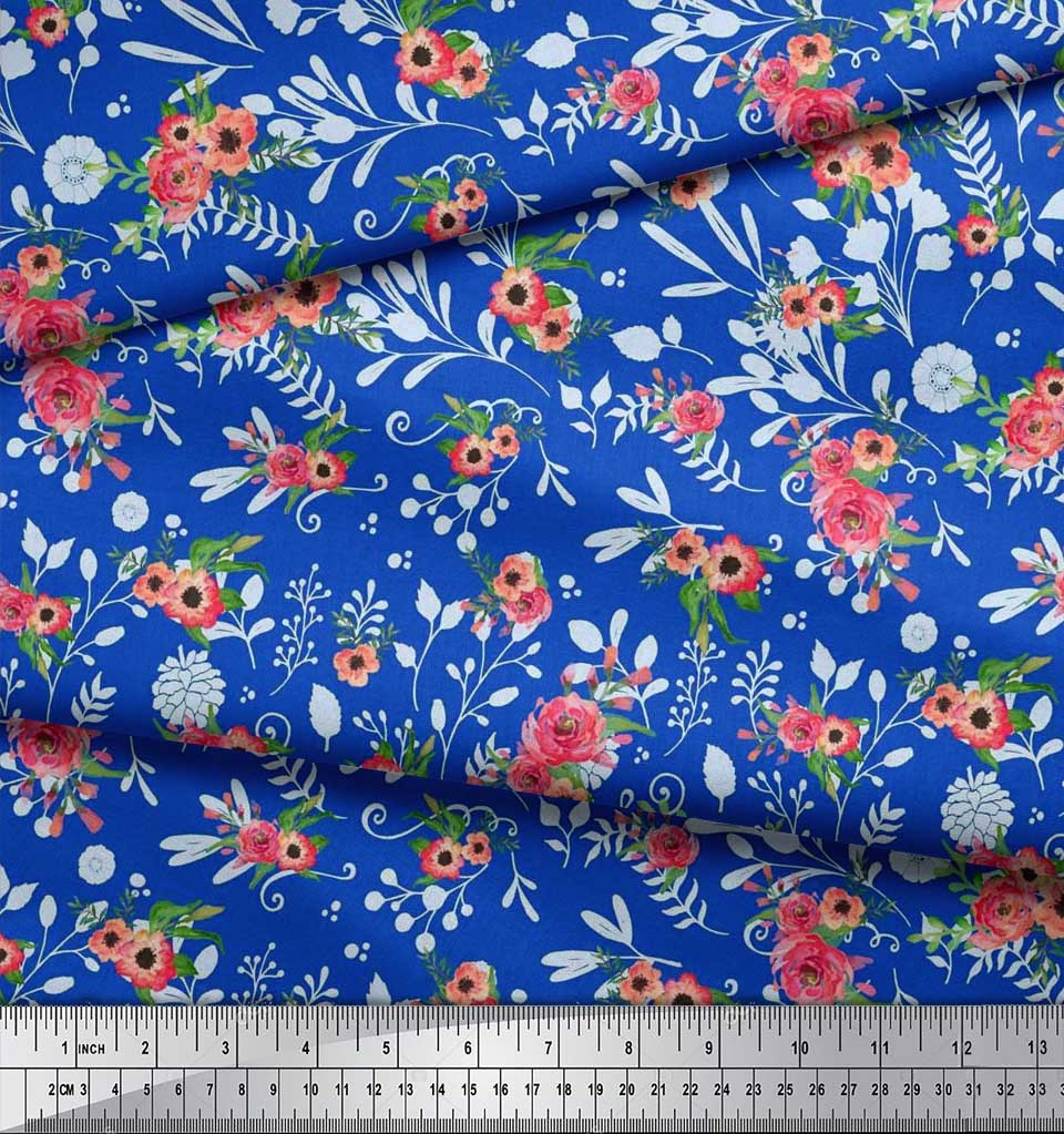 Soimoi Тканина з японським креп-сатином, листям і маком, анемоною, квітковим панно з принтом на метрі 42 дюйма