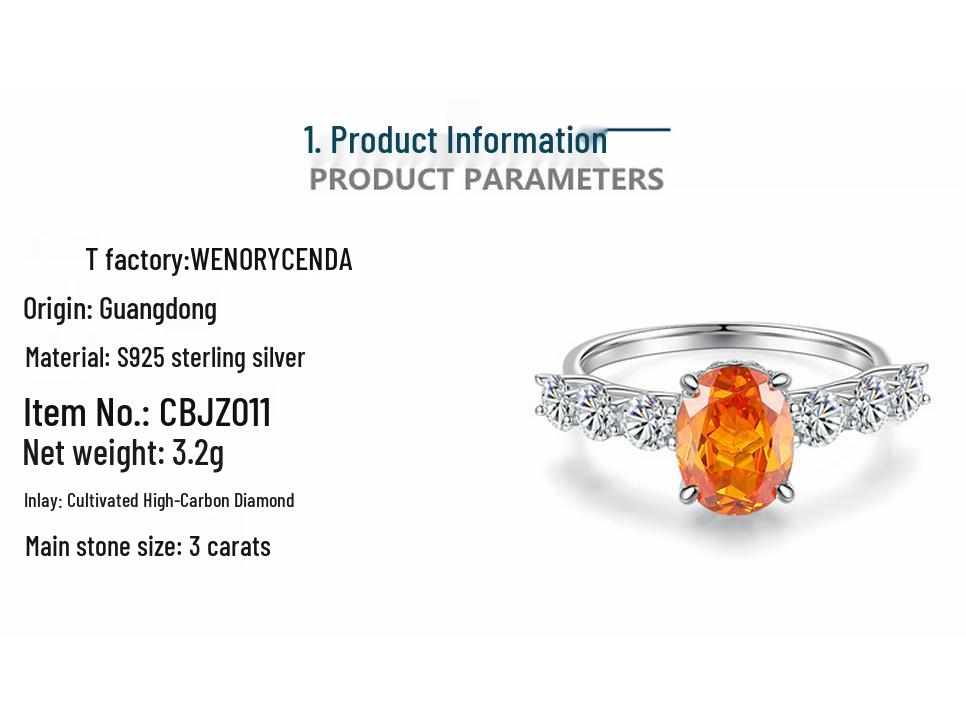 S925 Sterlingsilber Damenring - 3 Karat Ovaler Diamant in Fanta-Farbe, Beliebter Stil für Frauen.