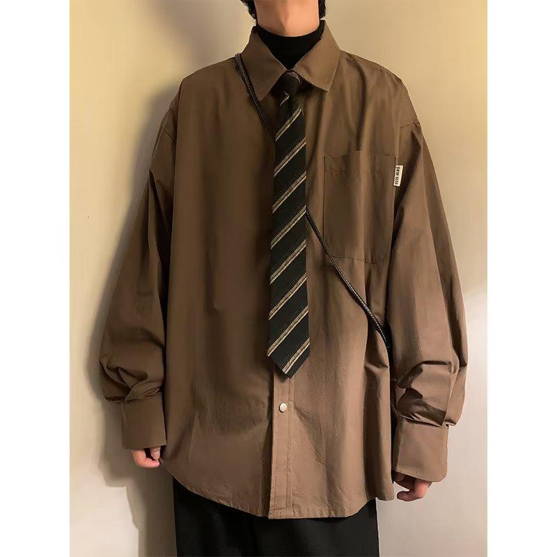 

Unisex Japanese Retro Long-Sleeve Solid Color Casual Shirt M чорний