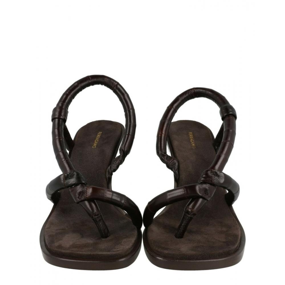 Salvatore Ferragamo Fleur Leather Sandals Black