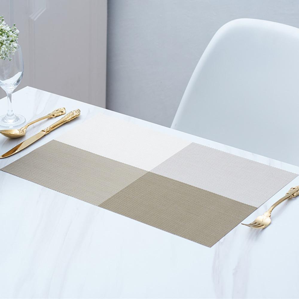 6Pcs Waterproof Table Mat PVC Insulation Pad Luxury Striped Placemat Family Dinner Style D