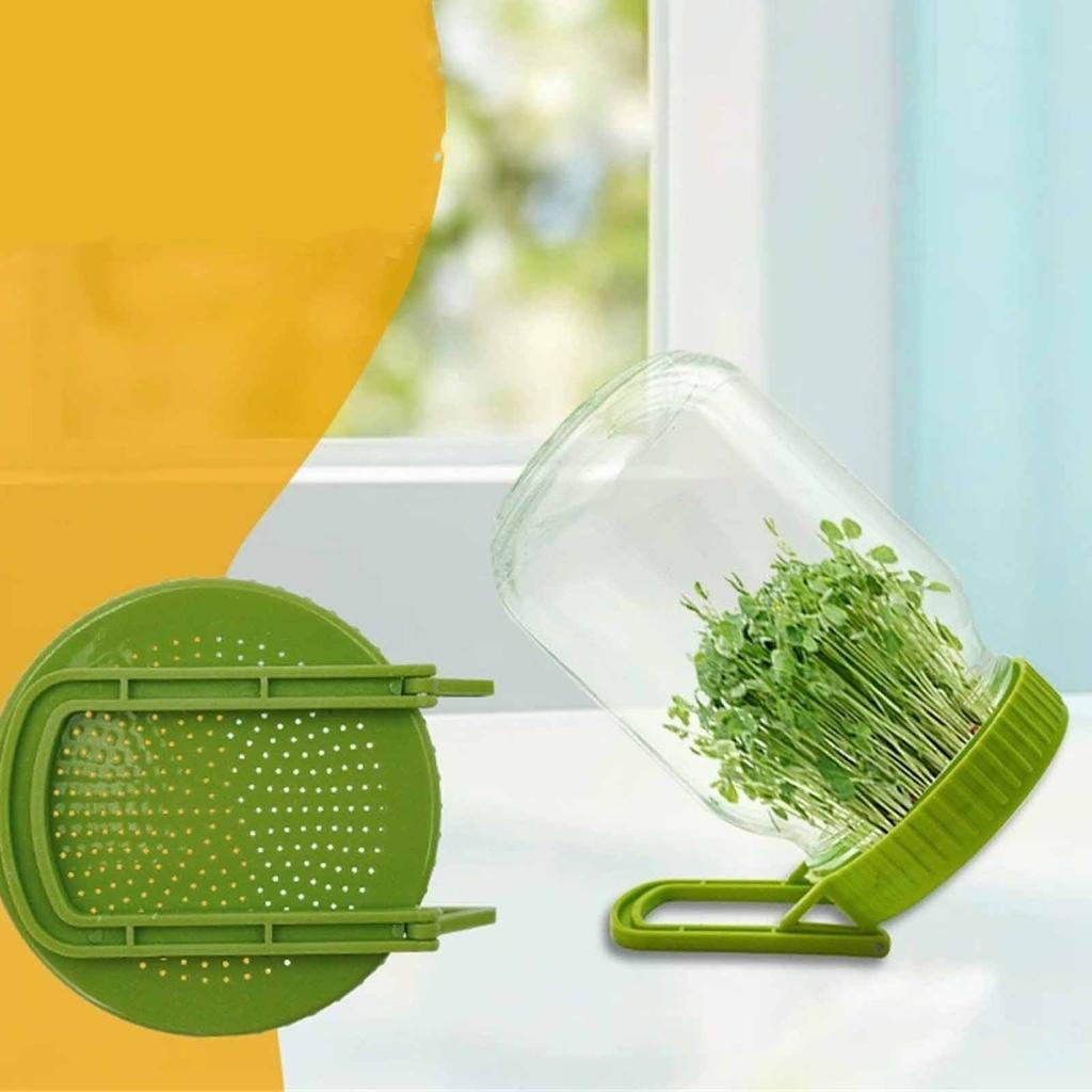 Seed Sprouting Kit with Wide Mouth Lid & Stand – Plastic Jar Lid Set for Home Sprout Growing and Hydroponic Planting
