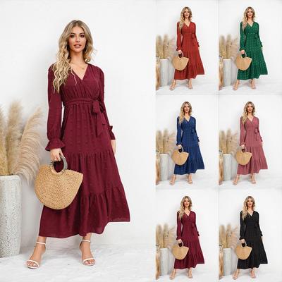 Women's Solid Color Big Swing Casual Long Dress for Autumn/Winter 2023