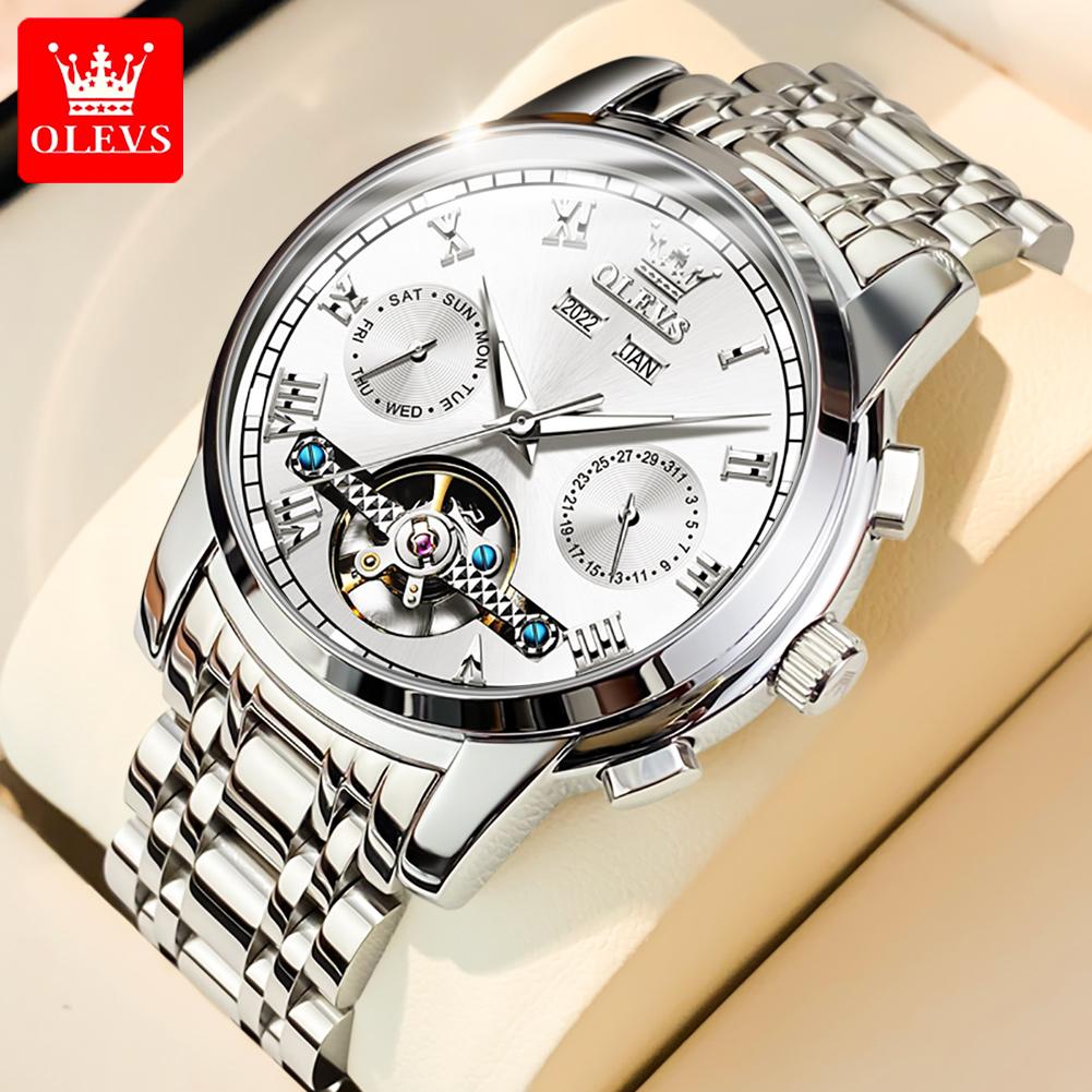OLEVS Men Watches Top Brand Fine Steel Original Automatic Wristwatch for Man Original Self-winding Mechanical Movement Calendar