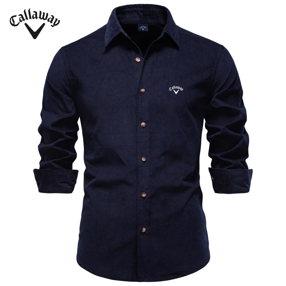 

Callaway 2025 Autumn and Winter Embroidery New Men s Corduroy Pure Cotton Shirt with Lapel Collar, Business Casual Long Sleeved Shirt S