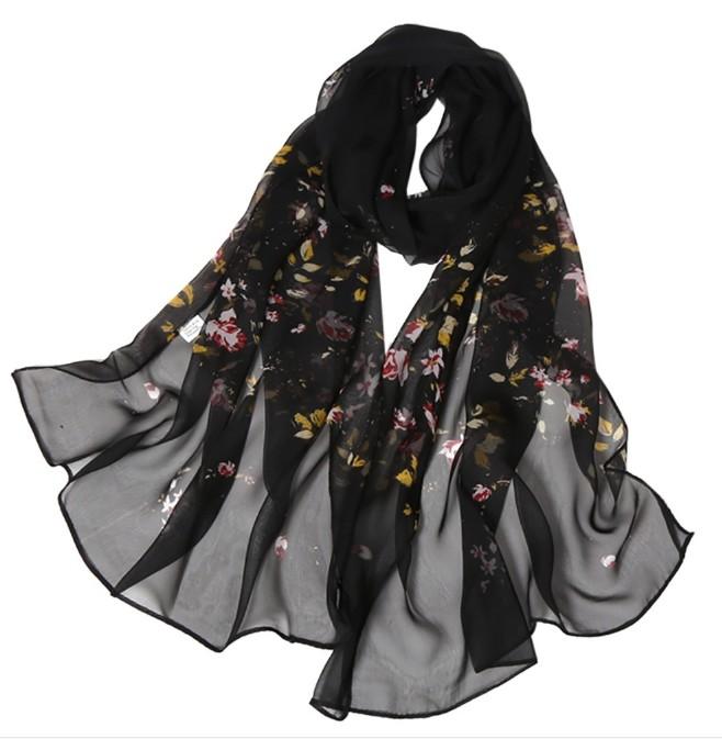 

Модный женский длинный мягкий шарф с принтом роз, имитация шелкового платка, шарфы чёрный