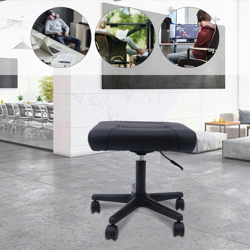 Adjustable Rolling Foot Rest for Office Under Desk Ergonomic Leg Support Stool PU Leather 360 Rotating Wheels