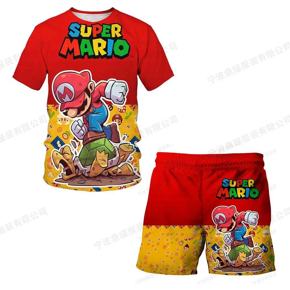 2025 MINISO Dětské oblečení Sady Cosplay Super Mario Trička Šortky 2 ks Obleky Děti Chlapci Dívky Topy Tričko Mario Bros Tričko Kalhoty Oblek