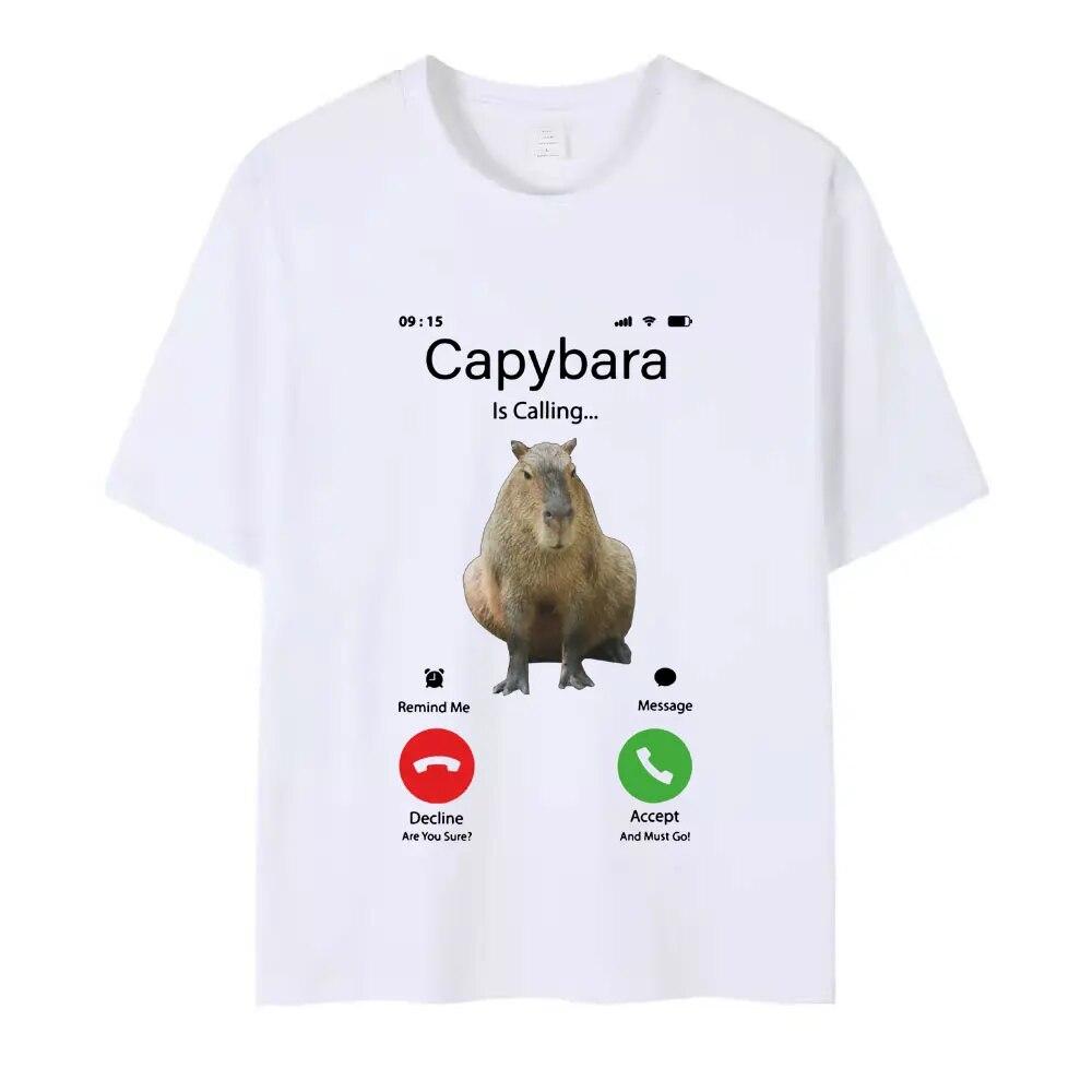 Camiseta divertida de Capybara Calling, regalo para amantes, camisetas con estampado de Cavy y roedores más grandes, camisetas informales de moda de verano de gran tamaño, Unisex