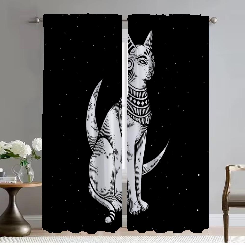 

Современные шторы для гостиной, 2 шт., художественная роспись, тюль с изображением кошки, для спальни, шторы на окна, украшение на Хэллоуин, перегородка для камеры W50xH70cmx2pcs-CL