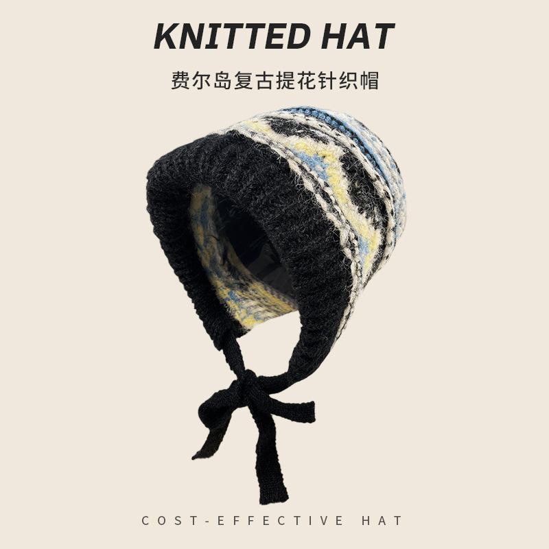 Balaclava Hat Women'S Winter Big Head Circumference Windproof And Warm Ear Protection Knitted Hat Showing Face Small Wool Hat