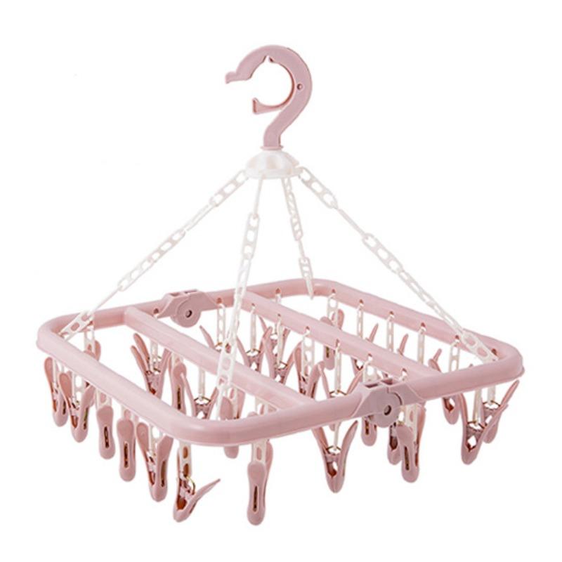 32 Clip Folding Clothes Hanger Children's and Adult Plastic Clothes Drying Hanger Home Windproof Sock Underwear Drying Hangers