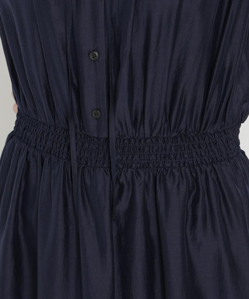 Sheer Satin Frill Collar Shirring M [Nano Universe] Dress, Women's 120, Navy, 669-6219306