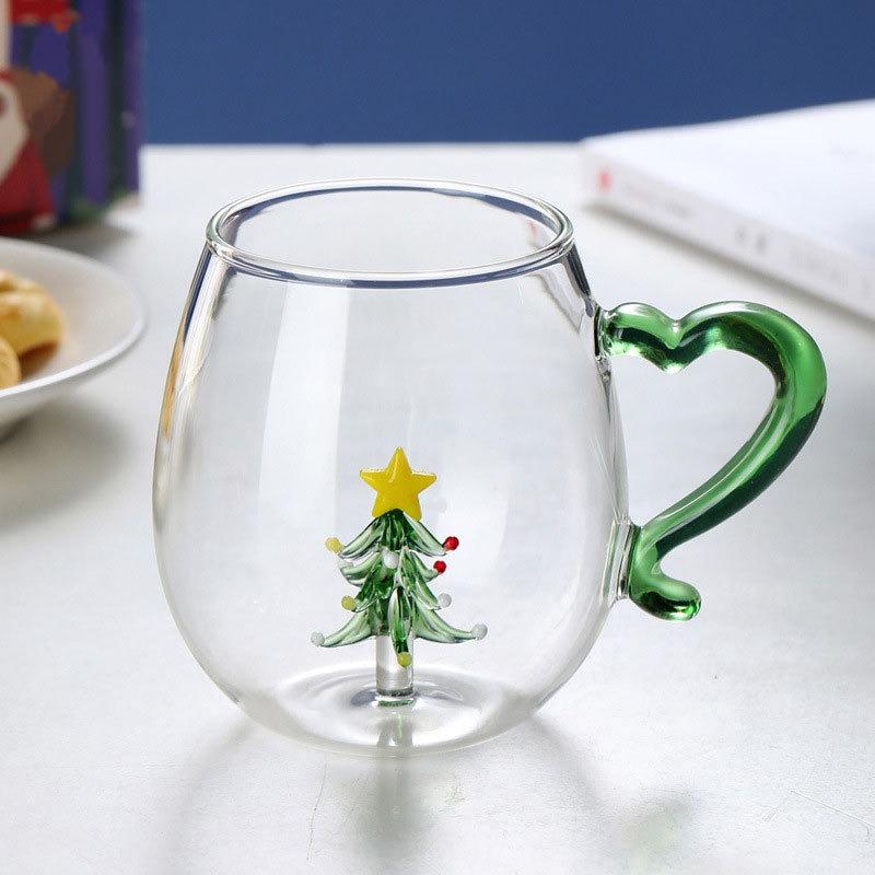 350ml Christmas Glass Cup Creative Chriatmas Tree Snowman Animal Shape Single Layer Glass Cups Home Juice Cold Drink Cup Gifts