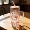 Yousheng Fyrkantig Glasmugg med Bambulock & Sugrör, 380 ml Värmetålig Glasmugg med Handtag för Kaffe Mjölk Juice, Läckagesäker Tumbler för Kall & Varm Dryck