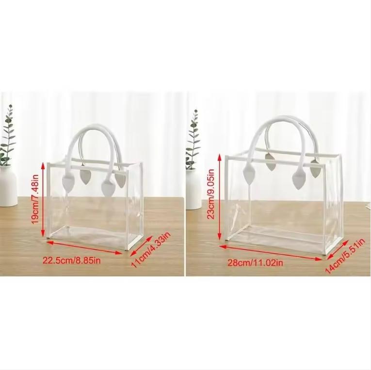 Waterproof Transparent Gift Bag Large Capacity Portable Women Shopping Bags with PU Handle Lightweight