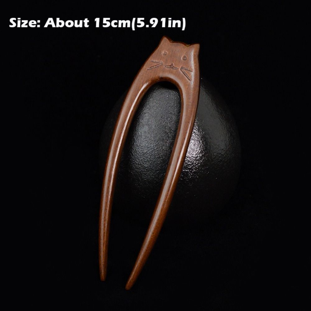 Wooden Cat Pattern Hair Sticks Chinese Style Hanfu Hairpin New U Shaped Hair Forks  Women Girls