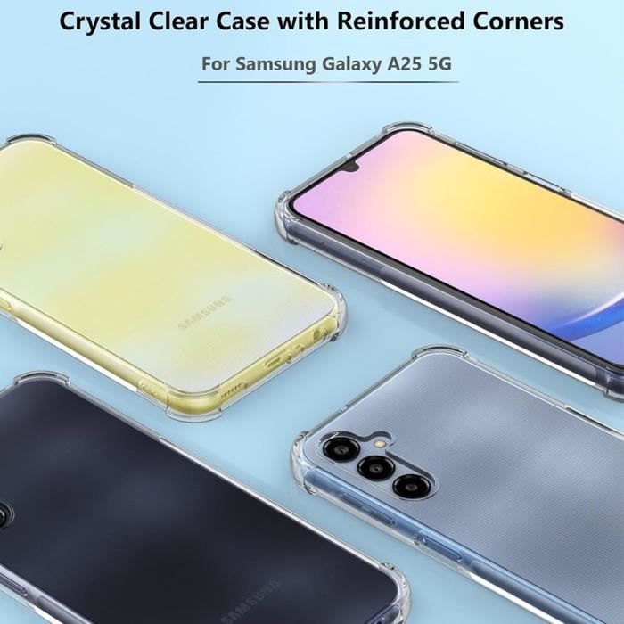 Coque de protection - BOOLING - pour Samsung Galaxy A25 5G - Silicone Transparent - 4 Coins Renforcés - 2 Verres Trempés