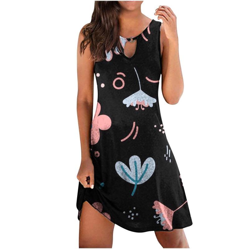 QICED Fashion Summer Spring Sleeveless V-Neck Casual Dresses