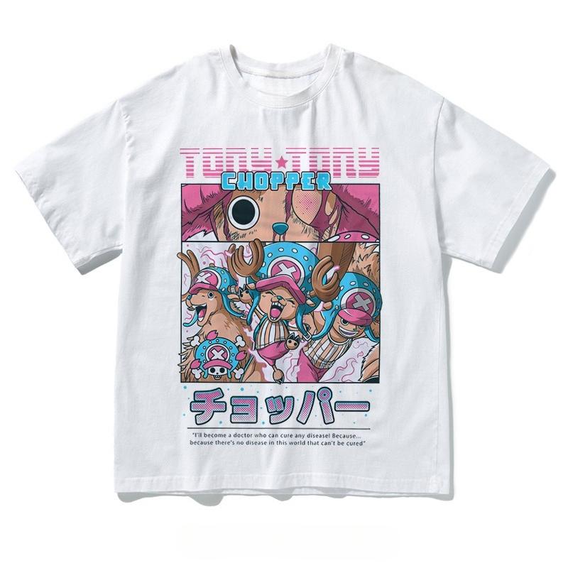 Pánské tričko Anime One Peice Potisk Chopper Letní Oblečení Y2k Oversized Krátký Rukáv Bavlna Dámské Grafické Tričko Topy Harajuku