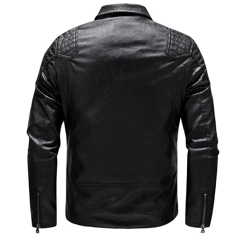 Autumn Men's New Solid Color Slim Zipper Handsome Oblique Zipper Jacket Leather Jacket