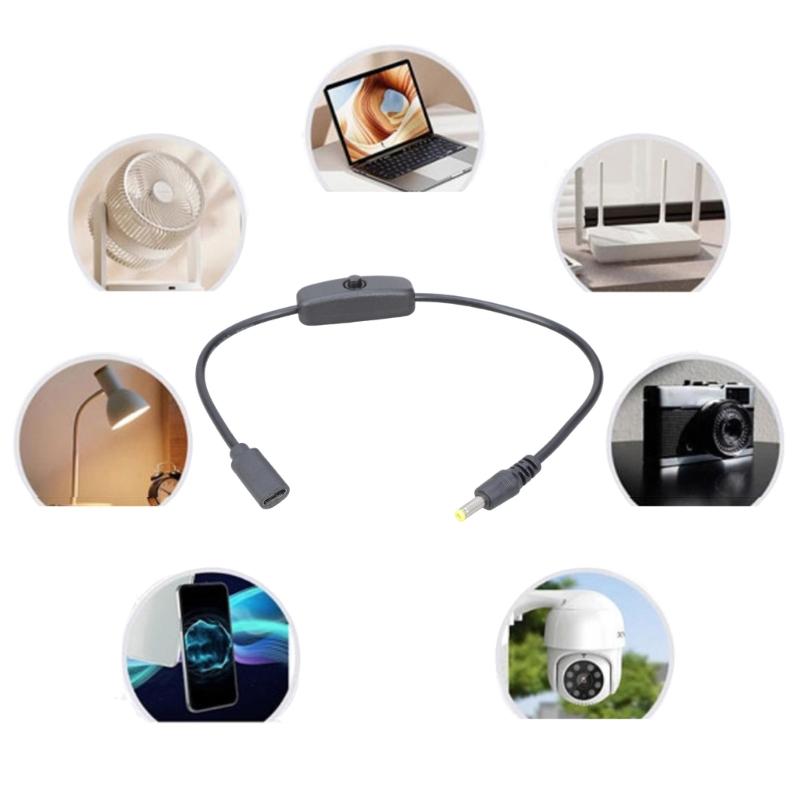 35cm 5V Charging Cable Type C to 4.0x1.7mm Plug with Switching Control for LED Lights Router Fan Wireless Speaker