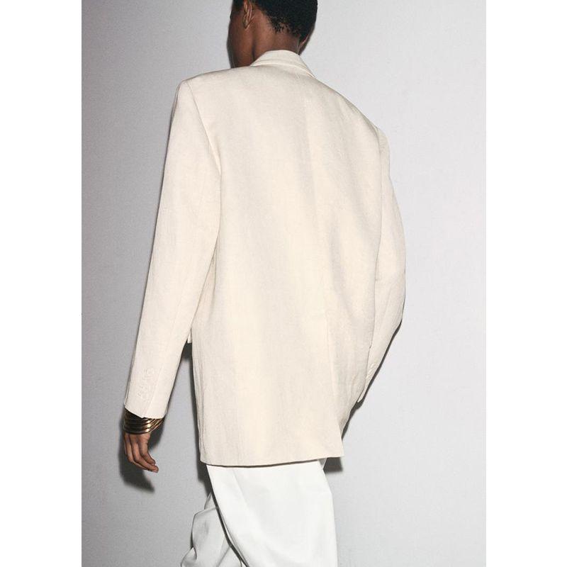 Spring and Summer Women's Clothing Elegant Commuter Long Sleeve Lapel Linen Blend Loose Casual Suit Jacket 2716767