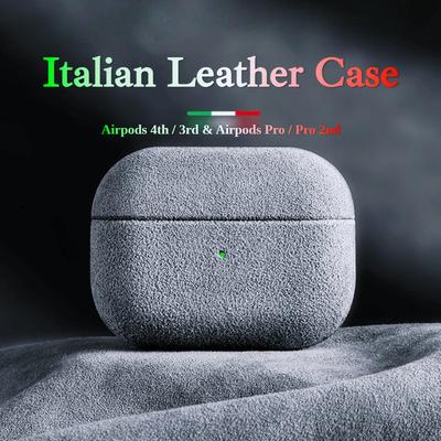 Capa de Couro Camurça Italiano Para Airpods Pro 2 Capa de Couro Artificial de Luxo Totalmente Inclusiva Para Airpods 4 3 Capa Carregamento Sem Fio