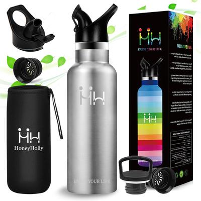 YANGYAO 1 Liter Edelstahl-Vakuum-Thermoskanne, hält heiß oder 1000 ml breit, einfach zu befüllen, geeignet für Sportpulver, silberfarben, isoliert, kalt, kohlensäurehaltig