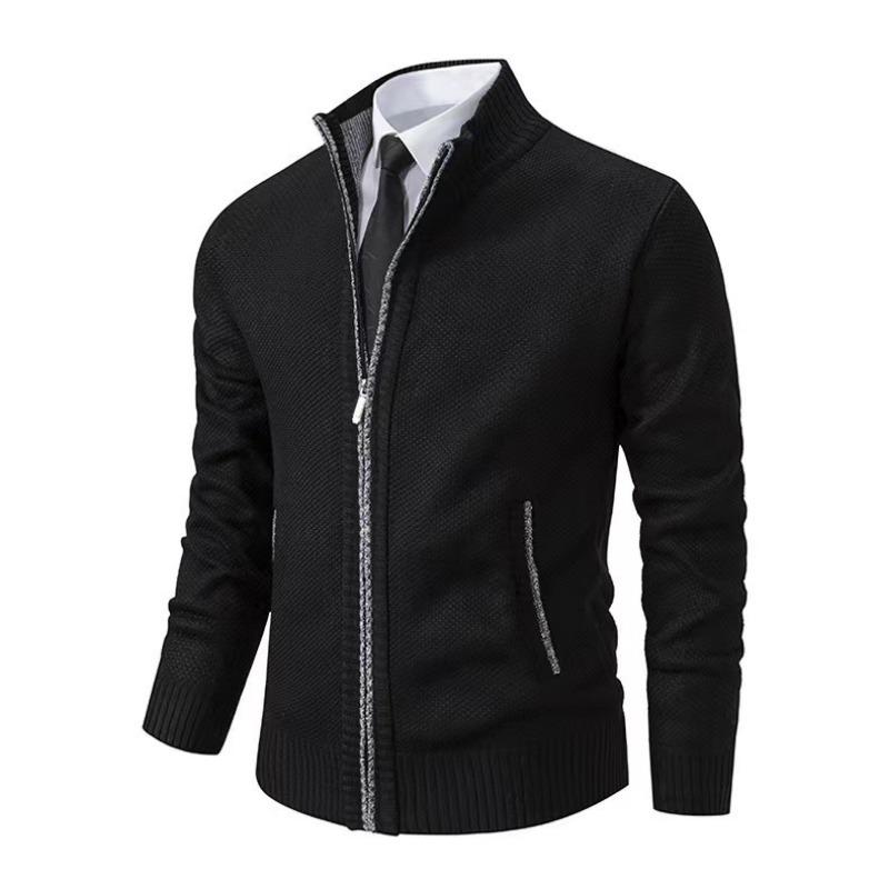 Mens Stand Collar Zip Up Knit Cardigan Sweater