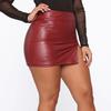 Solid Color Hidden Zipper Mini Skirt Faux Leather High Waist Split Skinny Skirt Streetwear