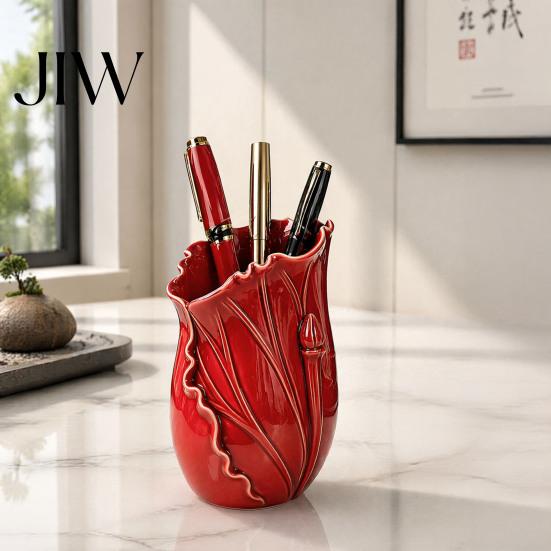 Modern Pen Cup for Office Lotus Leaf Holder, Decorative Pencil Stylish Holder Desk Organizer Supplies Makeup Brushes Desktop Accessory