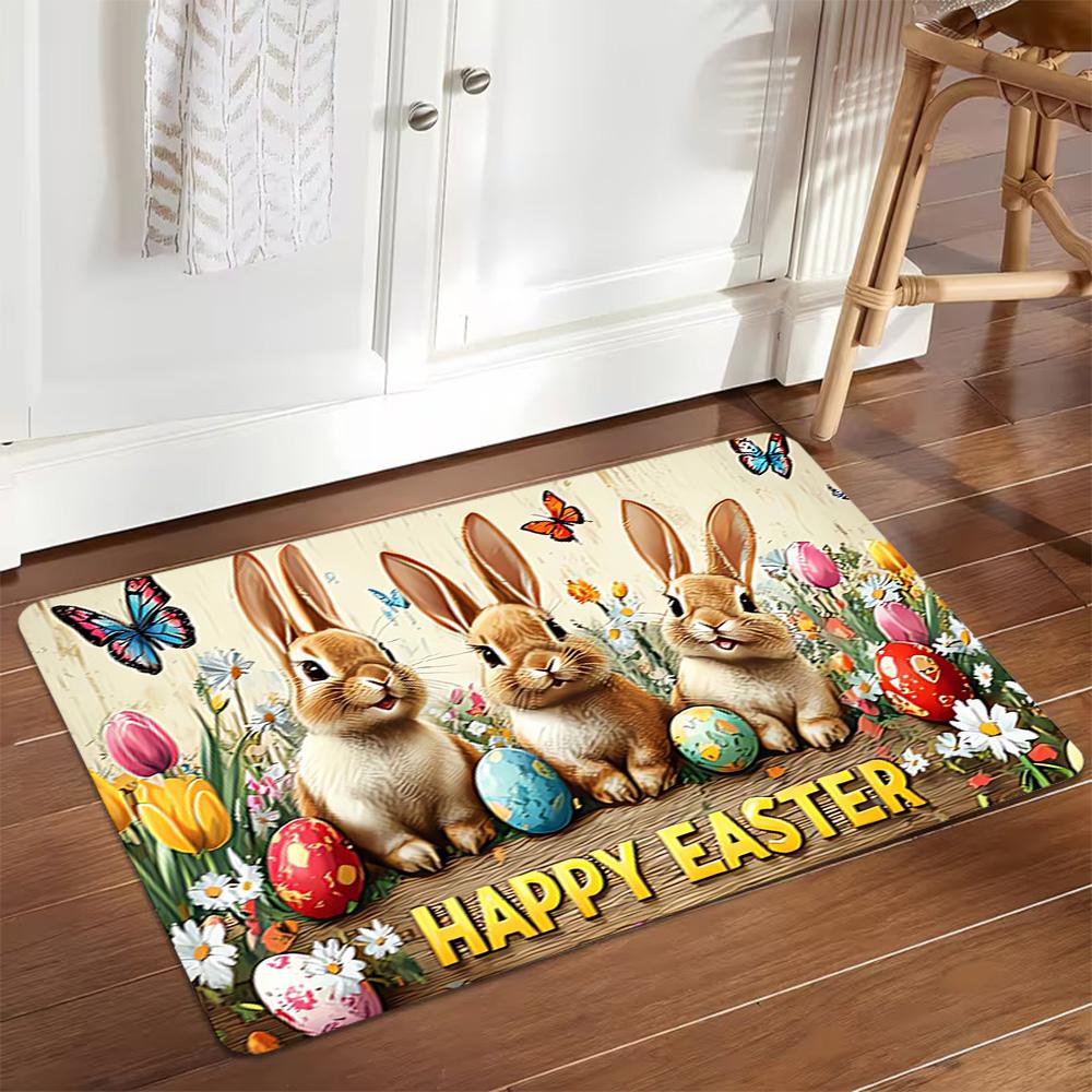 Spring Bunny Watercolor Print Decoration,Carpet,Living Room,Bedroom, Non-slip,Square rug