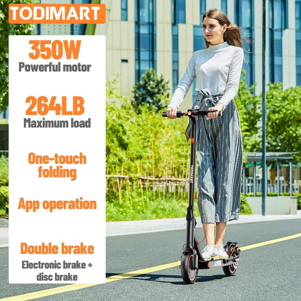 Elektrikli Scooter Yetişkin, 30-35km Menzil, 8.5" Ultra Hafif Katlanabilir E Scooter, 350W Motor, 3 Hız Modu, TODIMART T3 Yetişkinler ve Gençler İçin, Akıllı Uygulama