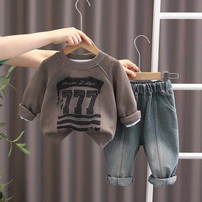 

Комплект из 2 предметов с длинным рукавом для мальчиков, детский повседневный комплект с худи для детей 0-5 лет, Высококачественная одежда для мальчиков M серый