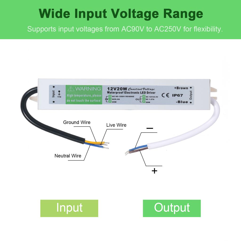 LED Driver Waterproof IP67 Switch Power Supply Transformer Adapter AC 90V-250V to DC 12V 50W Low Vol