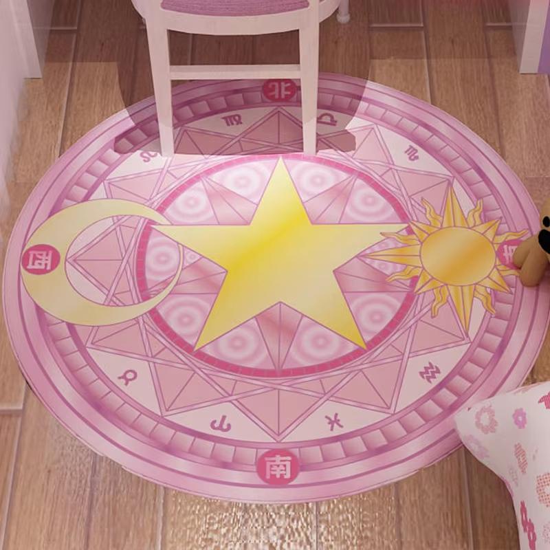 Bedroom Decor Pink Magic Star Array Carpet Living Room Balcony Non-slip Floormats Cartoon Circular Bedside Area Carpets Rugs