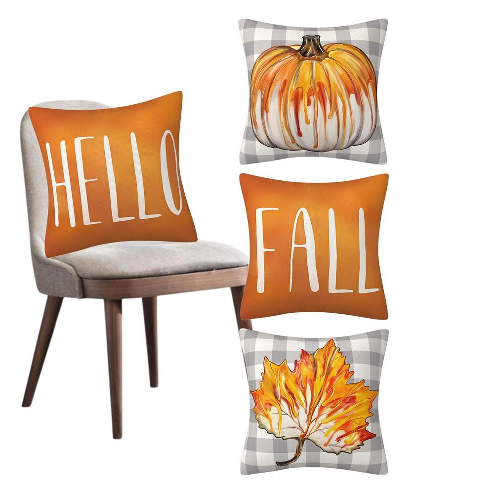 

Autumn Pillow Covers 18x18 Outdoor Farmhouse Autumn Harvest Eucalyptus Decor Set Of 4 Harvest Cushion Cases Hello Fall Pumpkin фиолетовый