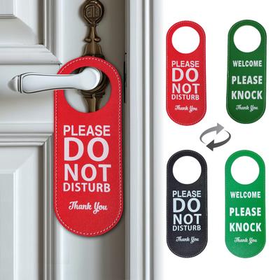 Do Not Disturb Door Hanger Double-sided Faux Leather Welcome Please Knock Home Office Door Handle Sign Hanging Decoration Ornament