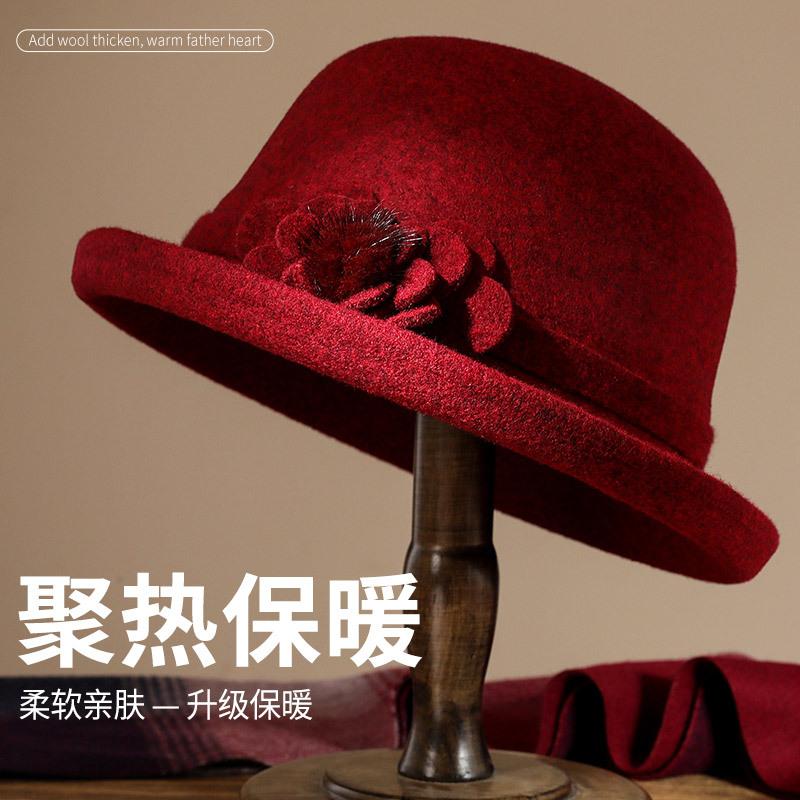 

Hat lady autumn and winter new wool top hat elegant flower crimped basin hat wool fashion warm bucket hat One Size темно-фіолетовий колір