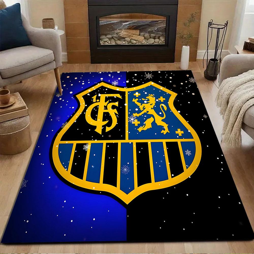 Blue and Gold Lion Crest Design Patterned carpet, non slip mat suitable for living room and bedroom sofas