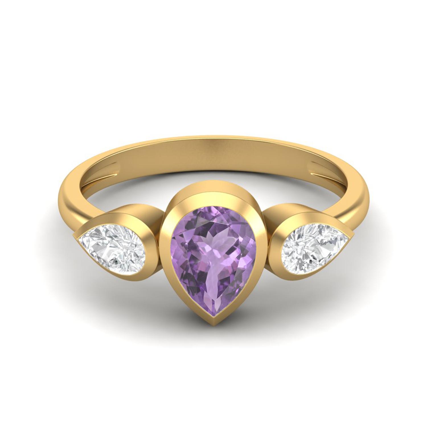 Pear shape Amethyst Gemstone Gold Plated 925 Sterling Silver Ring 6 жёлтый