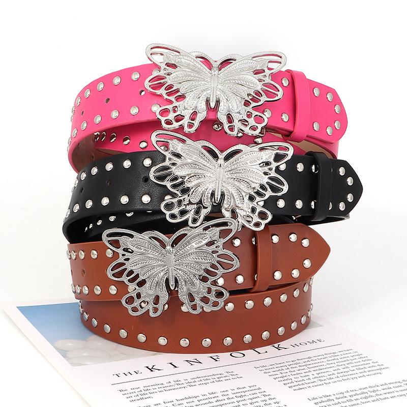 Women S Y2k Butterfly Rivet Belt Hollow Out Waistband Fashion Accessory